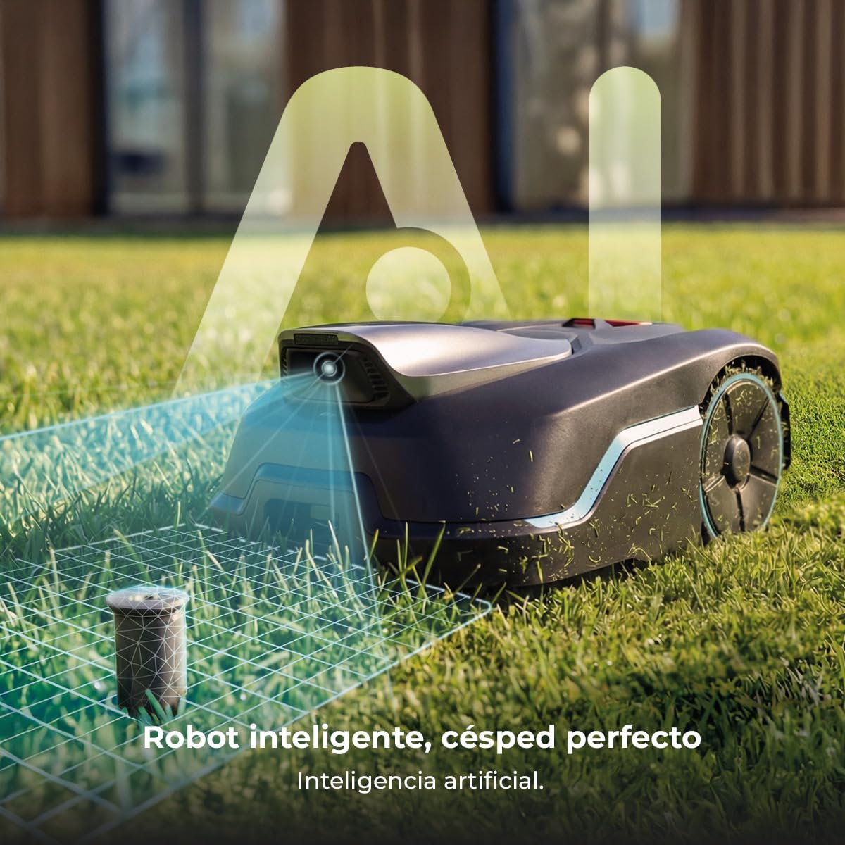 Cecotec Robot Cortacésped sin Cables - Reconocimiento de Objetos y Cámara Conga Grasshopper 800 ProAI. Autonomía hasta 800m², Corte Regulale Entre 30-60 mm, Control App, IPX5