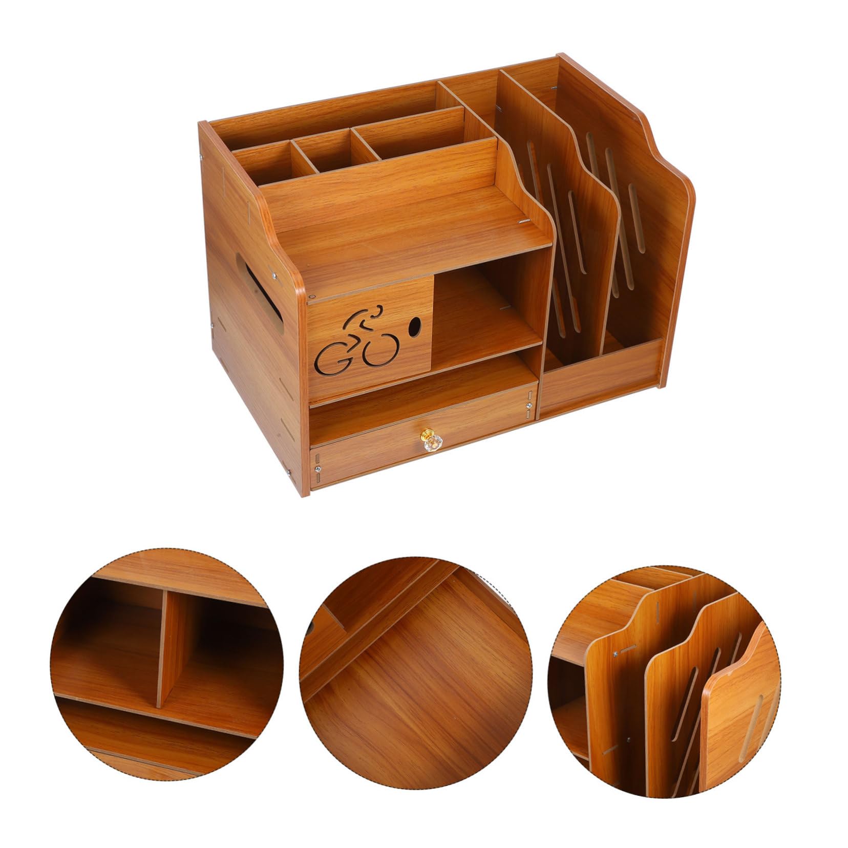 jojofuny Organizzatore da Scrivania in Legno con 2 Cassetti e Scomparti Multilivello, Scaffale Verticale per Ufficio e Casa, Supporto per Documenti e Cancelleria, Facile Organizzazione