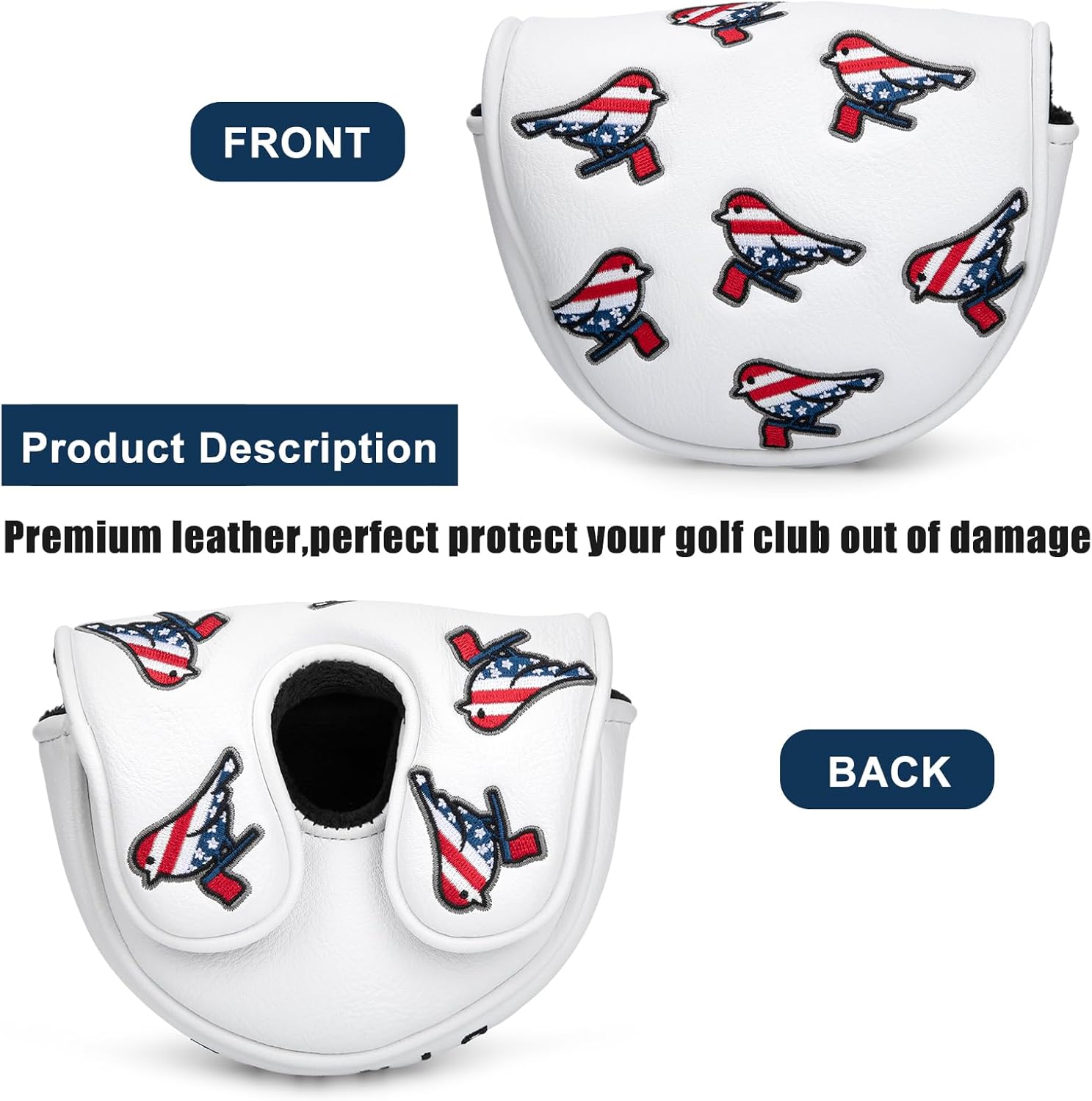Golf Head Covers Birdie Driver Covers 3 Wood Headcover Hybrid Head Covers Embroidery Leather USA American Flag Golf Club Headcovers Golf Mallet Putter Cover for OZ1