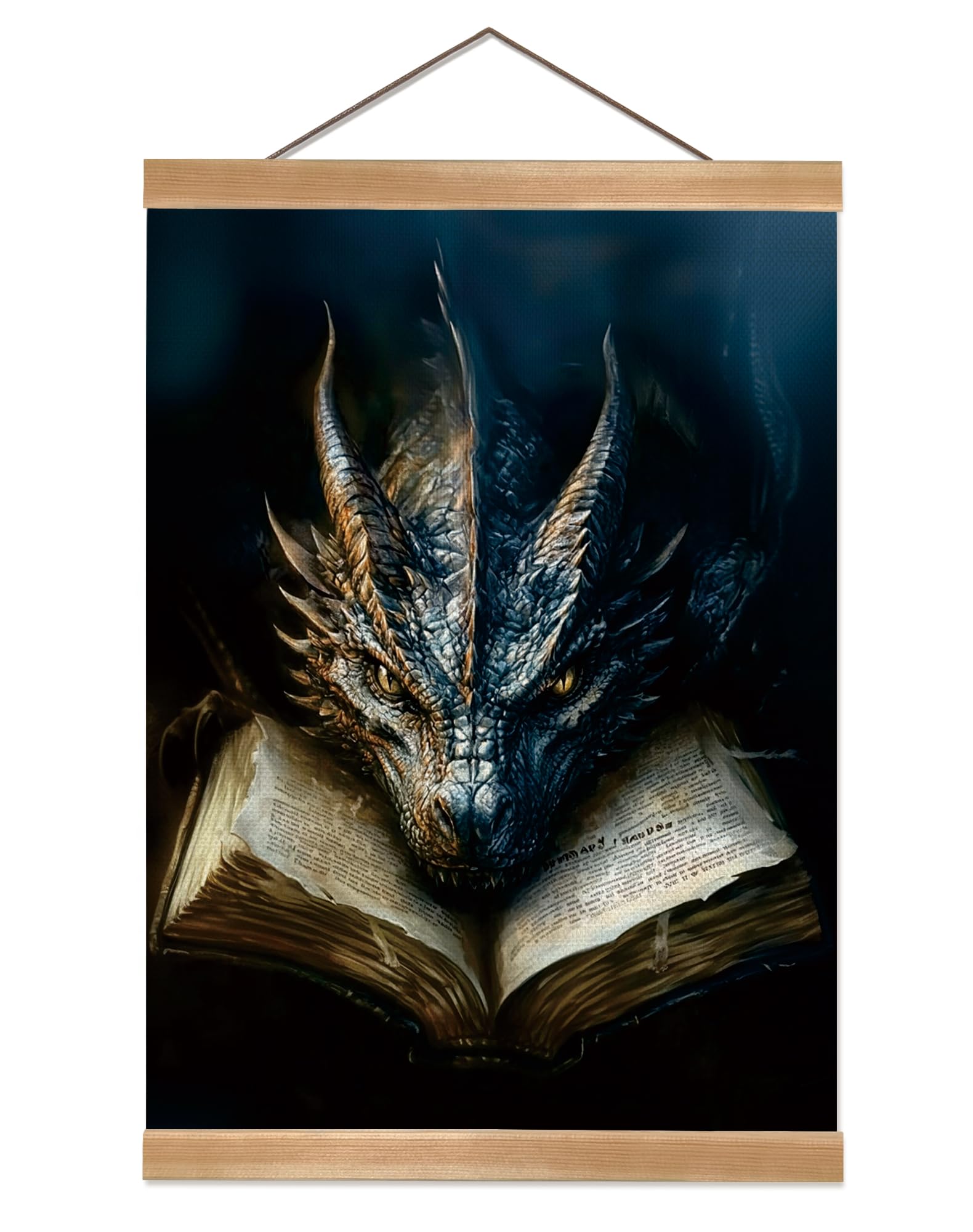 ZTGDA Book Dragon Wall Art,Dark Academia Vintage Poster, Gothic Canvas Print for Book Lovers, Fantasy Wall Decor for Bedroom, Library or Office, Mysterious Bookworm Gift(dragon)