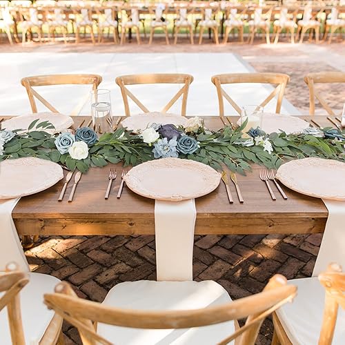 Miniatura 3 de Guirnalda de eucalipto artificial con flores, flores burdeos de 6 pies, guirnalda de mesa de boda, hecha a mano, centros de mesa de boda, centros de