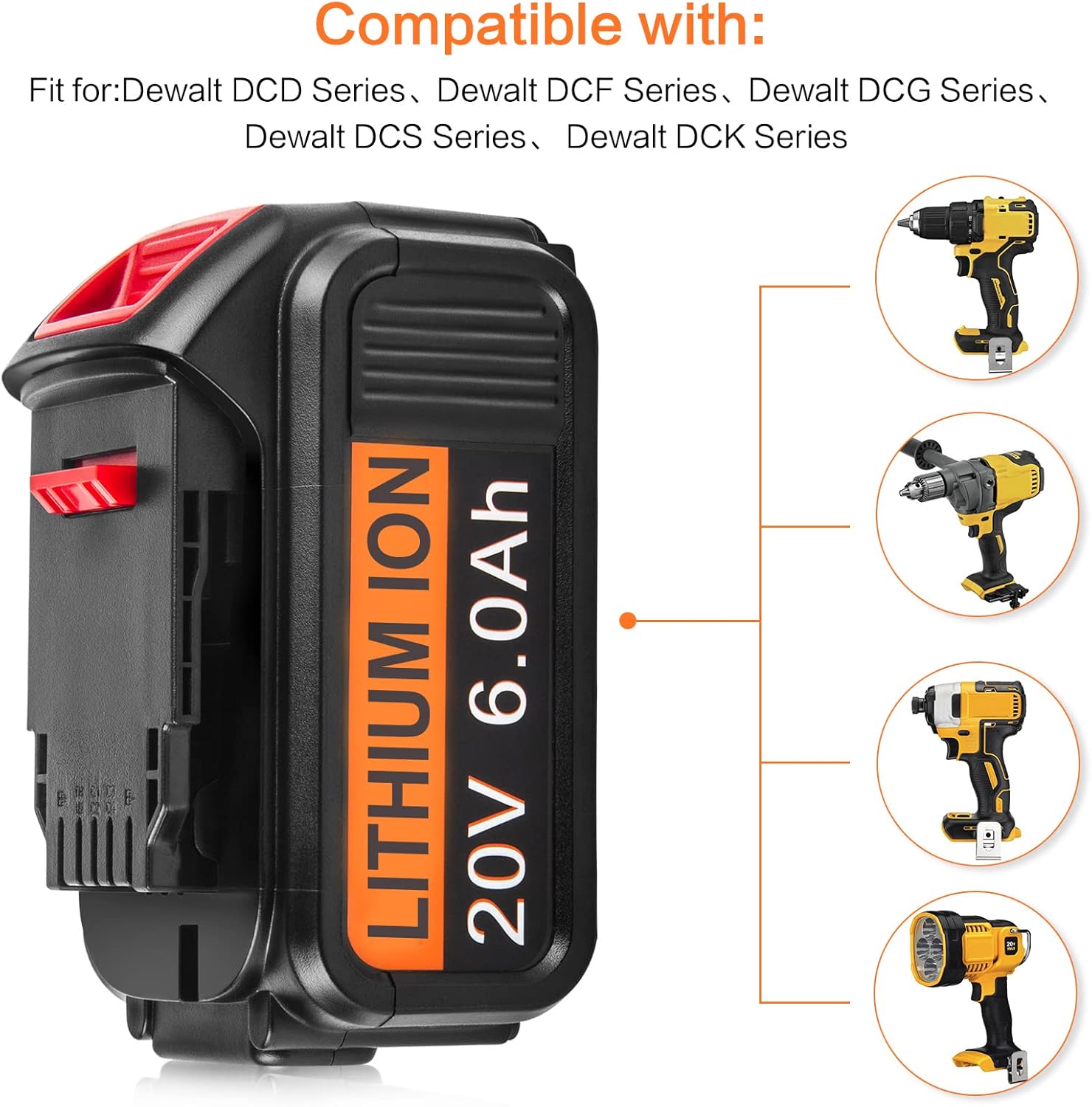 Labtec DCB206 20V 6000mAh Lithium Battery Replacement for DeWalt 20V MAX DCB204 DCB200 DCB205-2 DCB201 DCB203 DCB181 DCB180 20V DCD/DCF/DCG/DCS Series Cordless Power Tools (2 Packs)