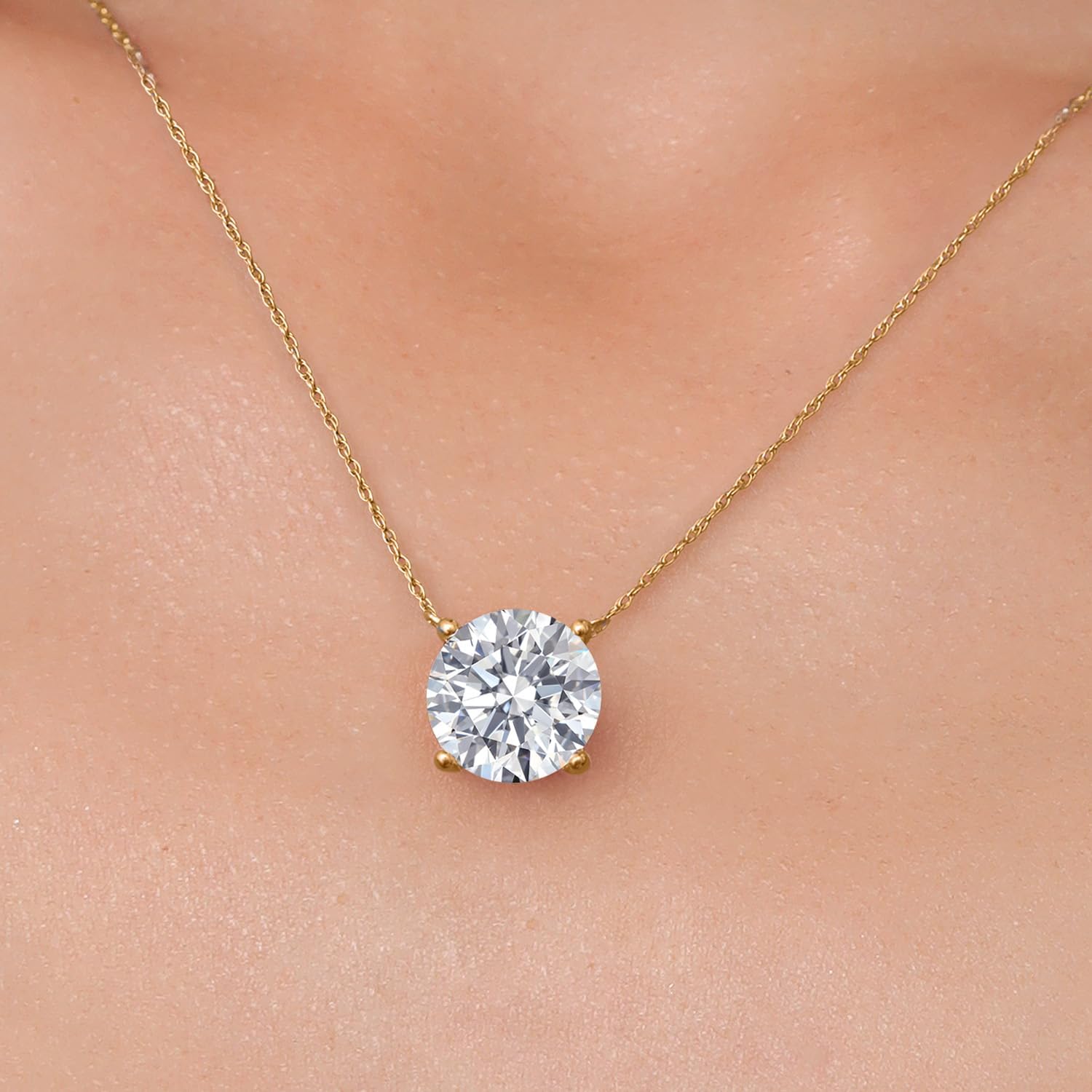 Gem Stone King 5.00 Ct IGI Certified Lab Grown Diamond Pendant Necklace for Women in 14K Yellow Gold | Round Cut | VS1-VS2 Clarity | E-F Color | with 18 Inch Chain - Image 2