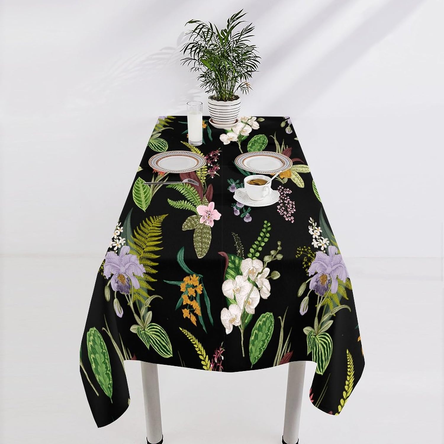 Vintage Floral Boho Tablecloth, Retro Botanical Wildflower Watercolor Colorful Leaves Garden Flowers Waterproof Wipeable Table Cover for Picnic Holiday Party Kitchen Dining 55"x55"