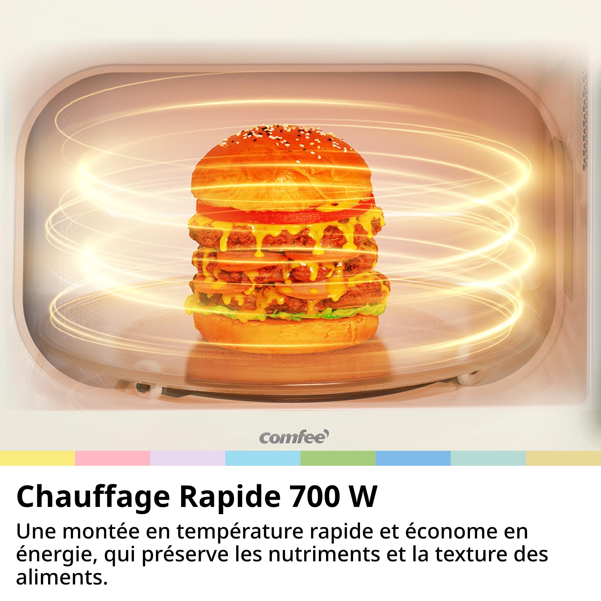 COMFEE' CMO-M202NC(CM) Micro-Ondes Vintage Rétro Élégant Avec 5 Niveaux De Puissance, 700 W, 20 L, Minuterie Réglable 0-35 Min, Commandes Simples, Éclairage Intérieur, Crème Abricot