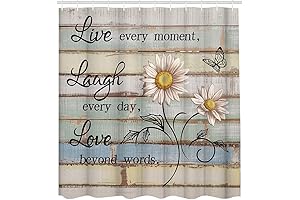 Motivational Inspirational Quotes Shower Curtain with Rustic White Farmhouse Daisy Floral and Butterfly