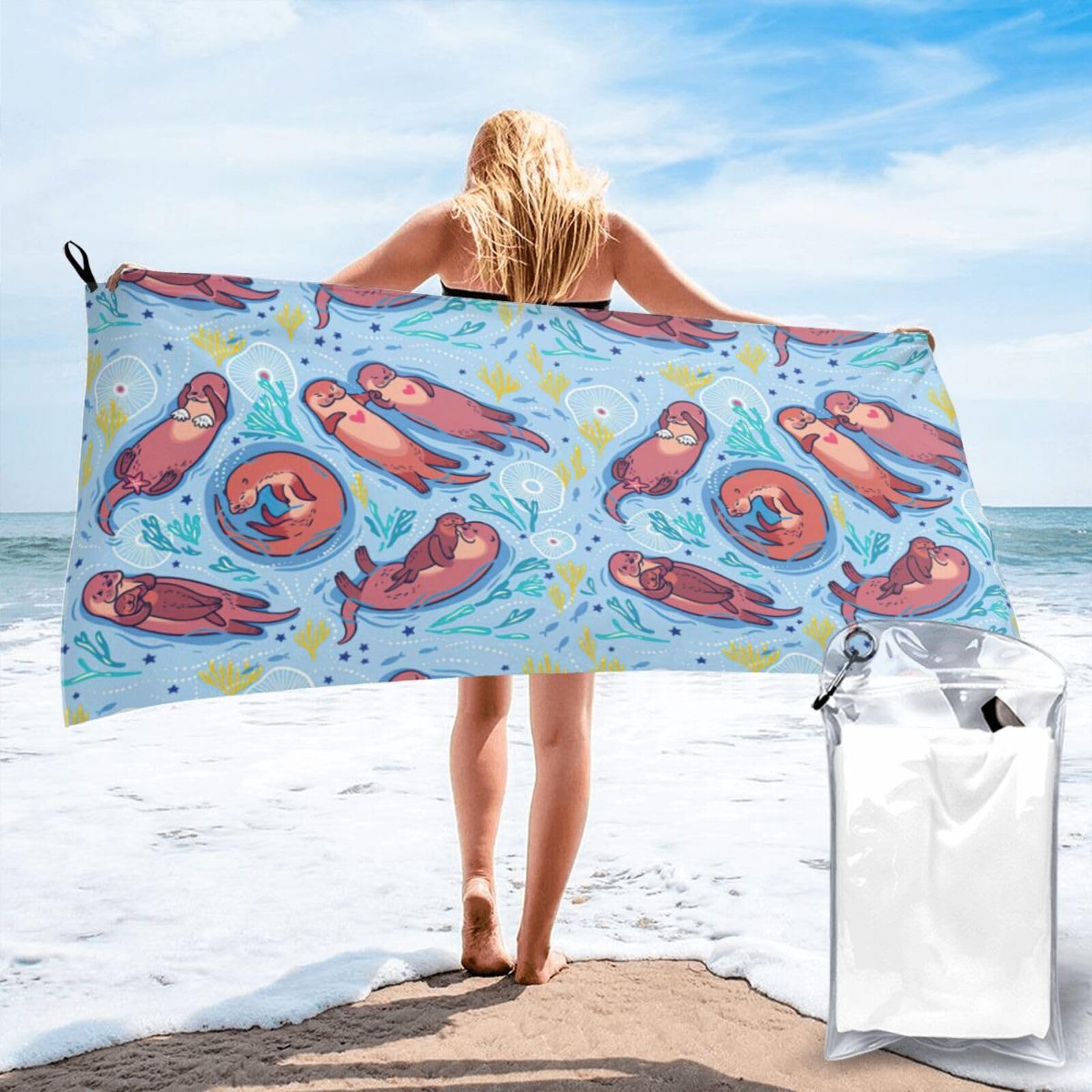 ENGhjes Animal Cute Brown Otters Print Camping Towel Fast Drying Bath Beach Shower Wrap For Gym Camping Vacation Adults Portable Gift
