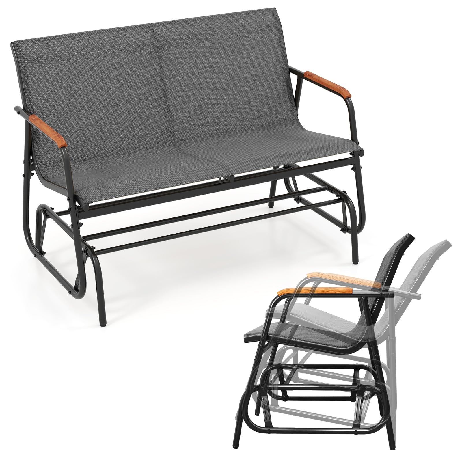 KOMFOTTEU Panca da giardino da 2/3 posti, in tessuto con braccioli curvi, panca per seduta fino a 300/450 kg, panca da giardino, balcone (74 x 115 x 84 cm)