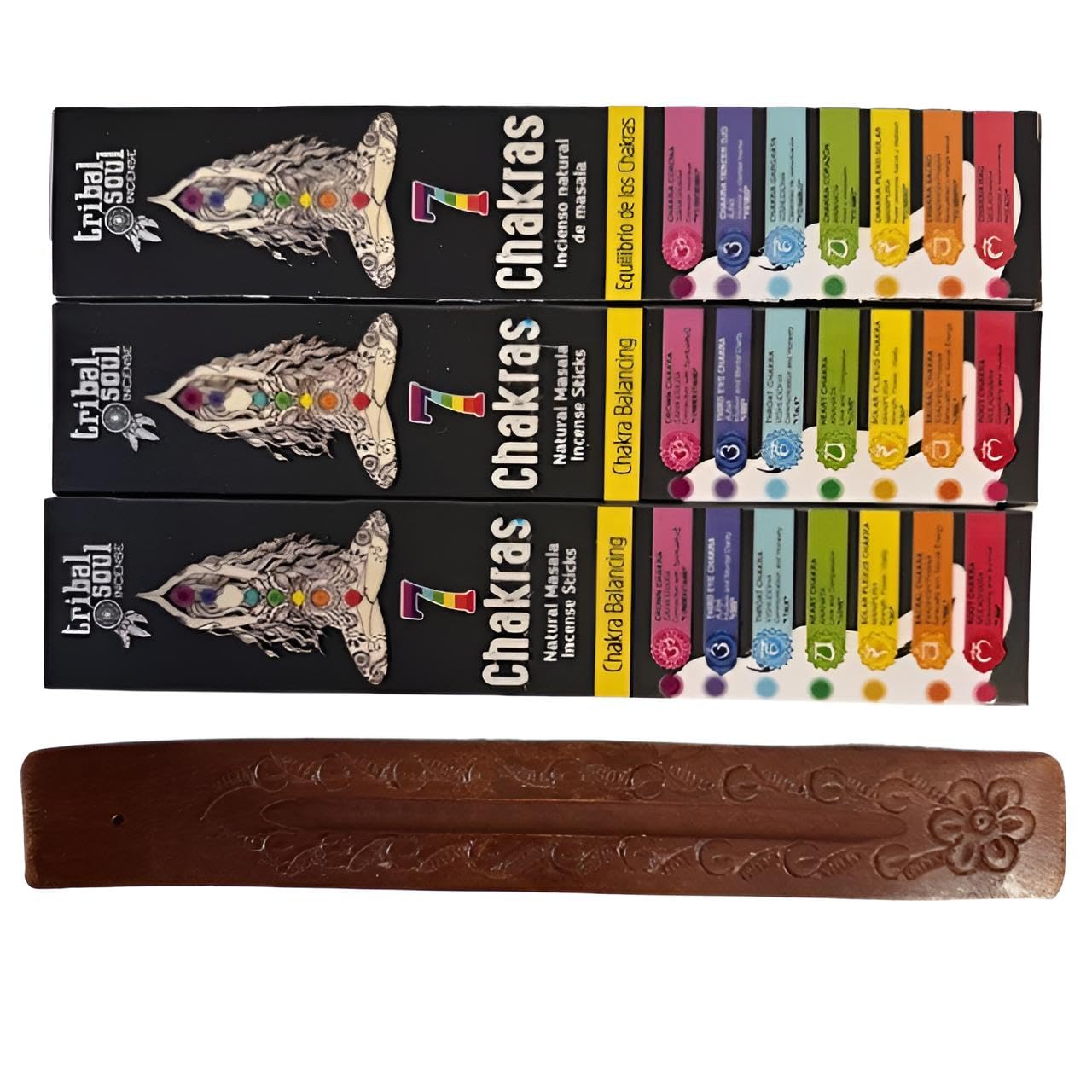 Tribal Soul 7 chakra Spiritual Incense Gift Set with Wooden Holder, 3 Pack Meditation Sticks
