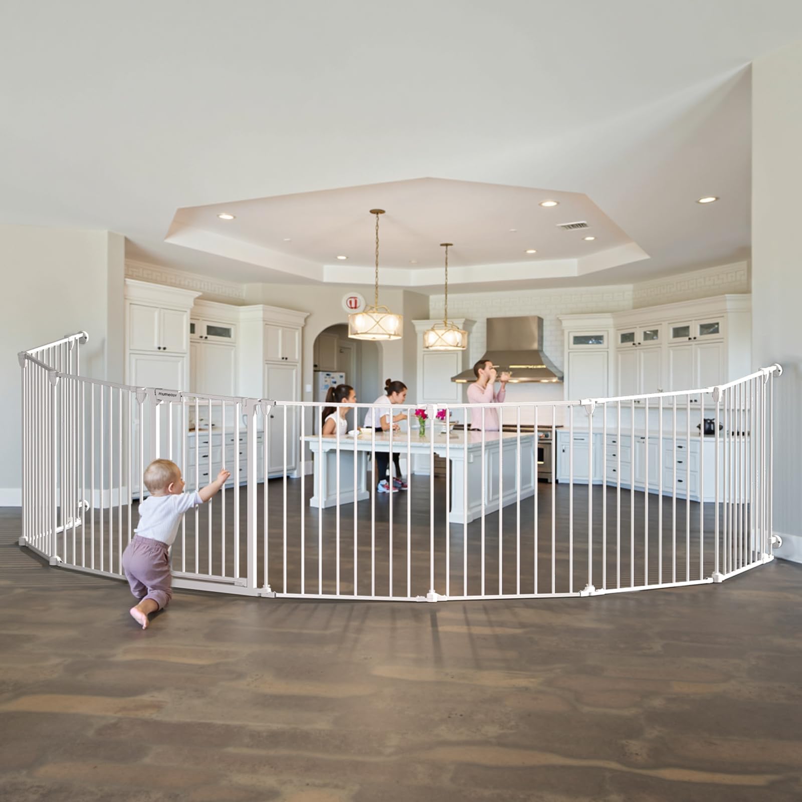 Photo 1 of 199" Extra Wide Baby Gate, Play Yard Child Safety Gate, Dog Gates with Auto-Close Door, Double Locking System for The House Doorways, Fireplace, Kitchen, 8-Panels, 30" Tall