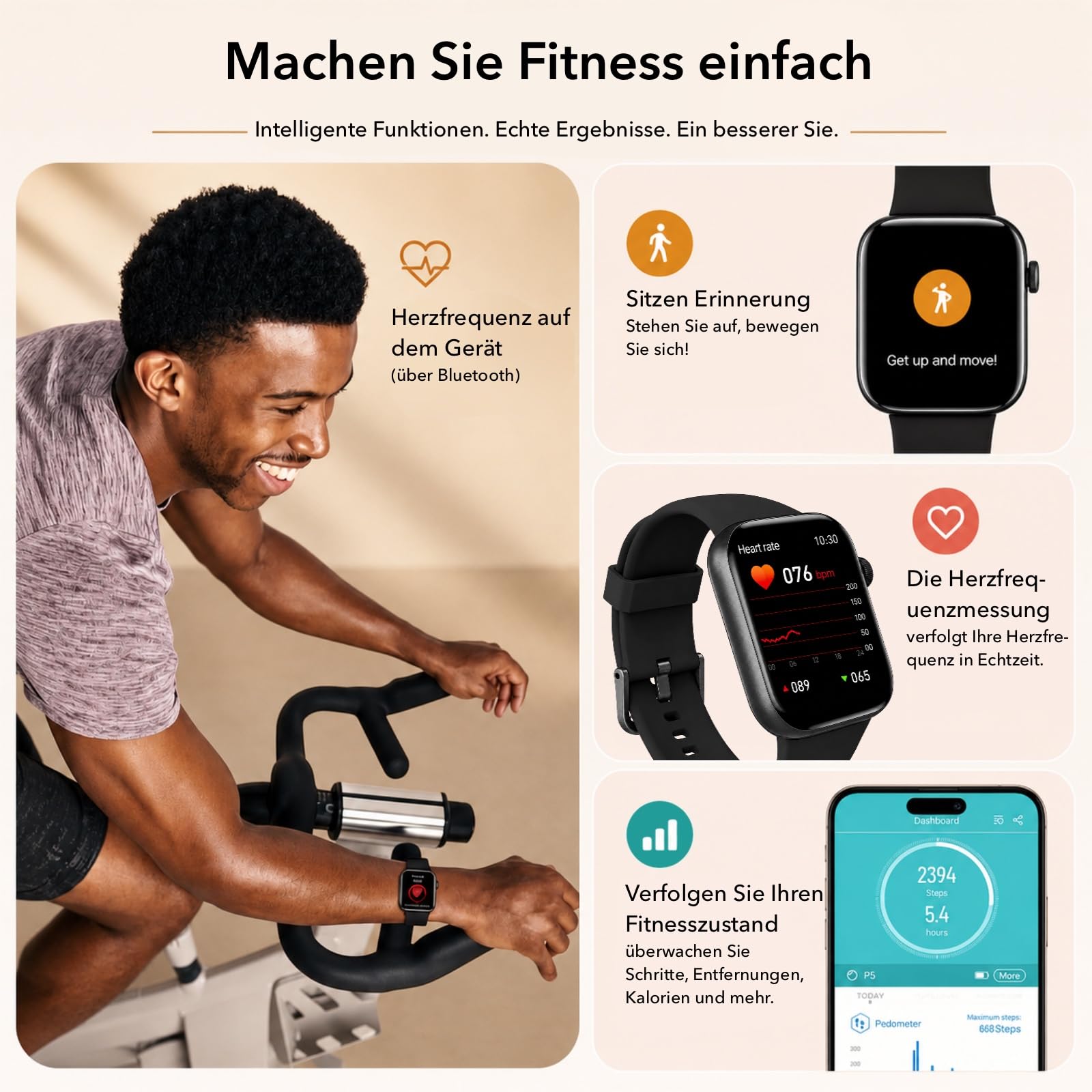 Smartwatch Damen Herren 1,85" HD Touch Fitnessuhr mit Telefonfunktion, 140+ Sportmodi, Pulsmesser, Schlafmonitor, Schrittzähler, IP68 Wasserdicht iOS Black