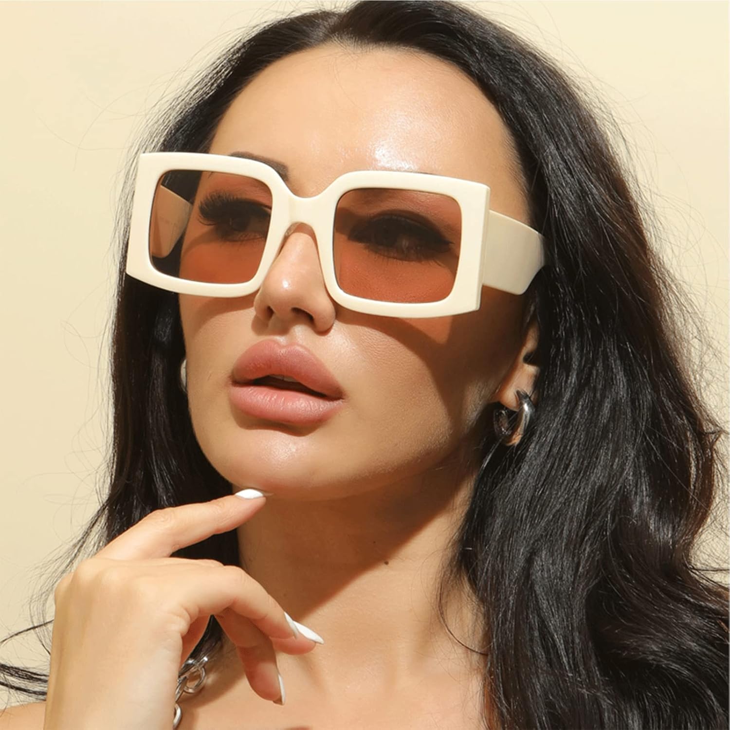 YAMEIZE Vintage Oversized Sunglasses for Women Men Trendy Square Frame UV400 Protection Sun Glasses - Image 2