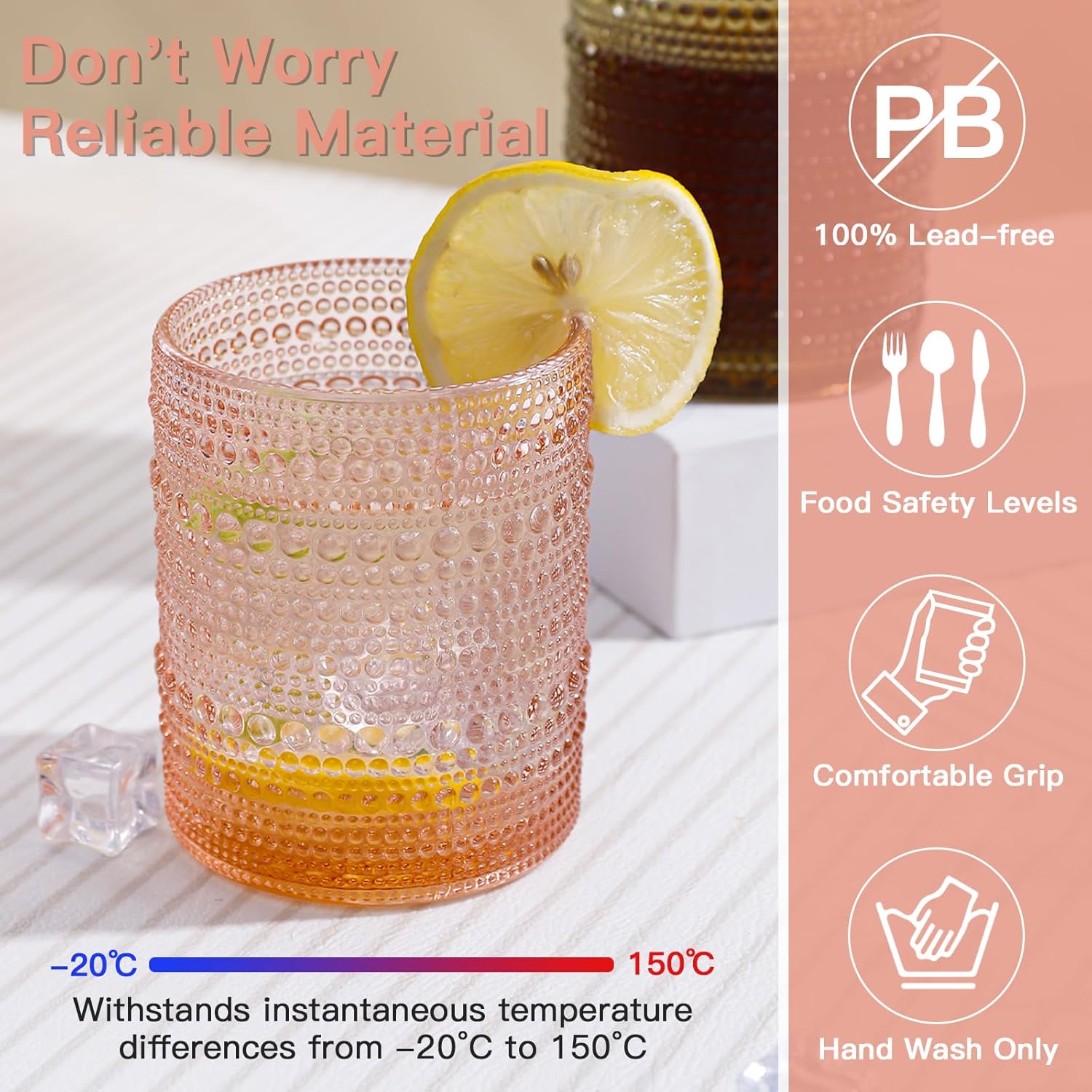 Colored Vintage Hobnail Drinking Glasses Set of 6, Embossed Water Tumbler 12oz, Kitchen & Bar Beaded Glass Cups, Beverage Glass Cups for Water, Beer, Juice, Christmas and New Year gifts - Image 2