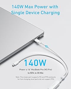 Anker Cable,4FT 2-in-1 USB C to USB C Cable 140W Max,Fast Charging for iPhone 17/17 Pro Max/16 Series,MacBook Air/Pro,and More(Braided,White)