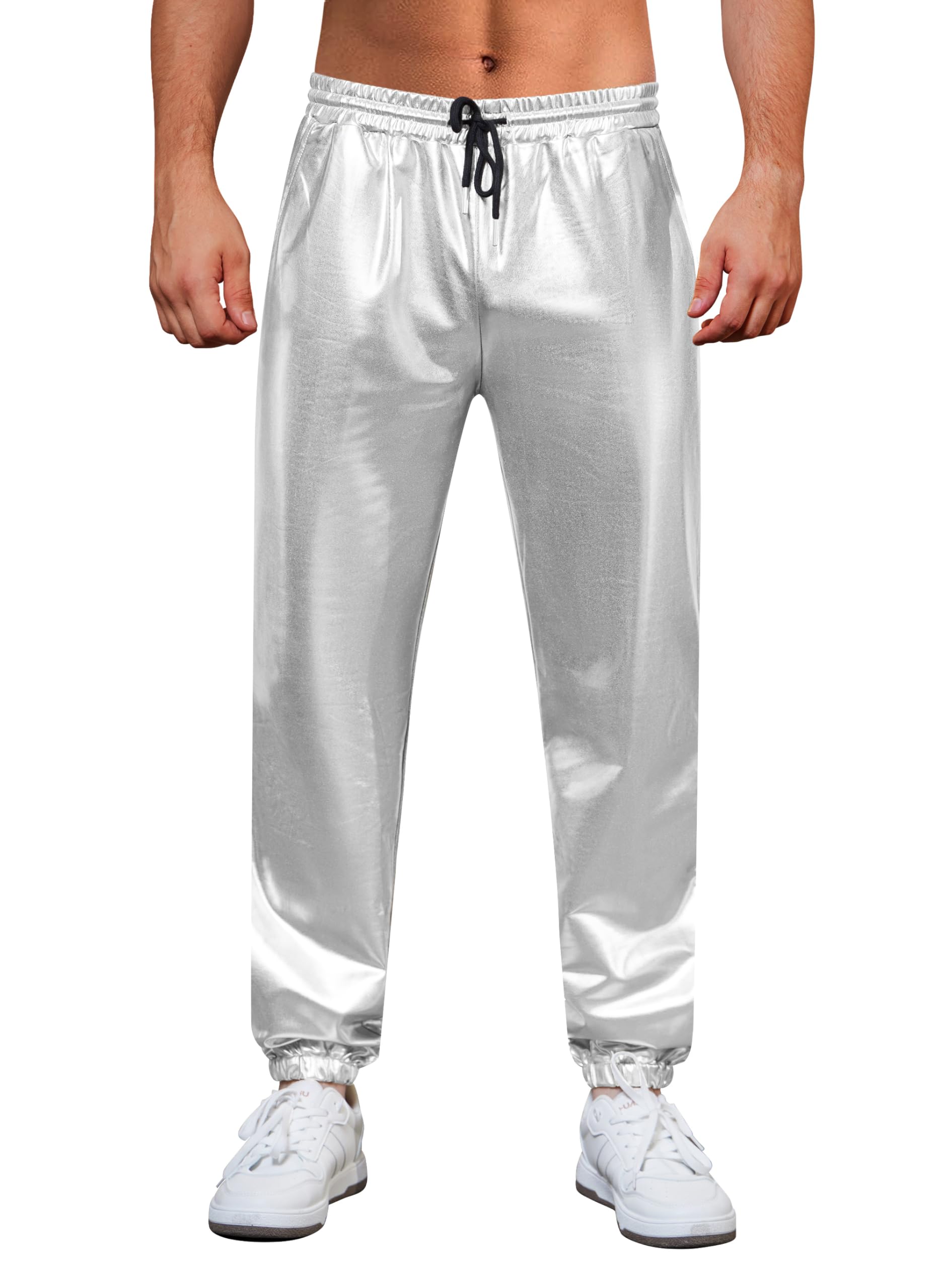 WULFUL Mens Metallic 70s Disco Costume Sequin Party Jogger Pants