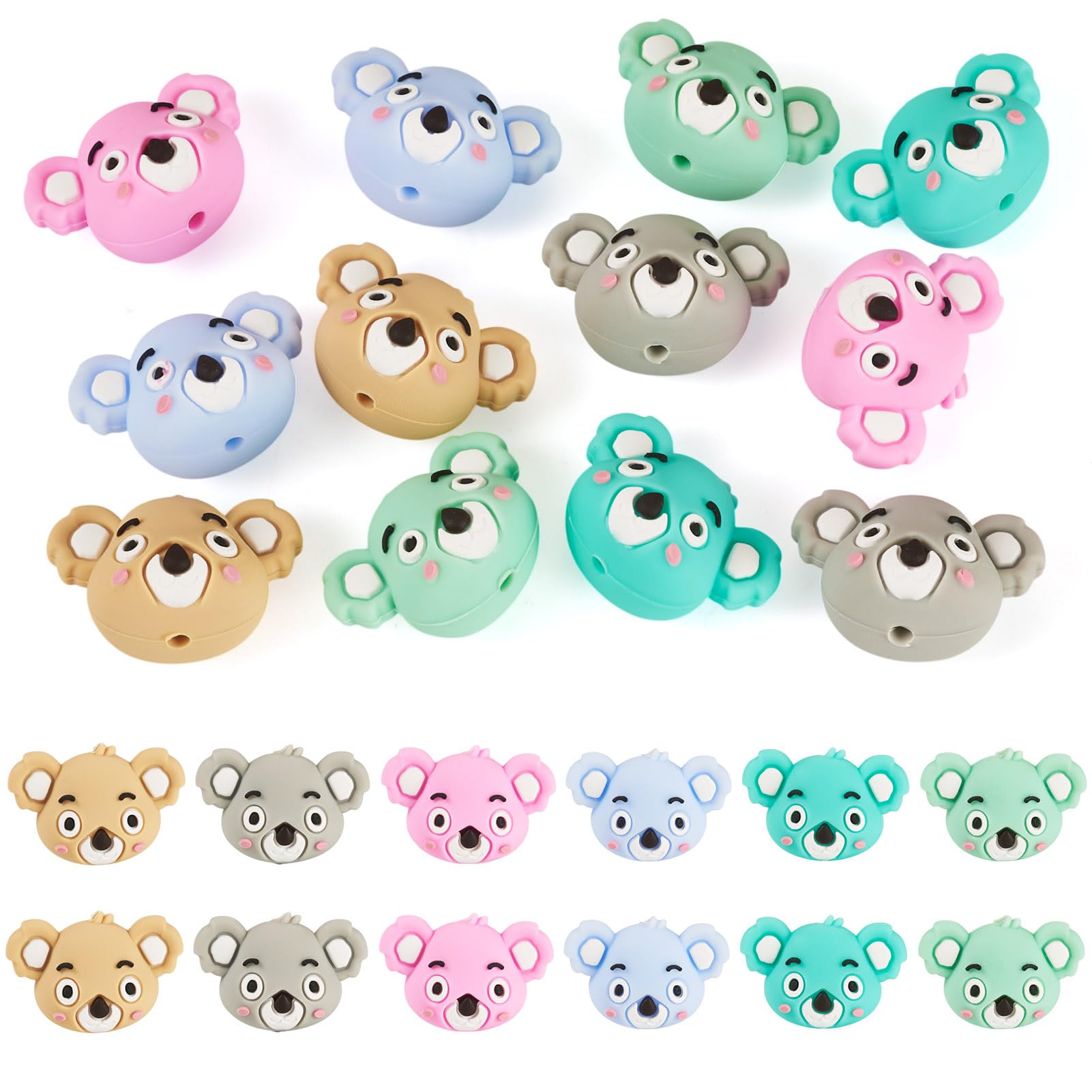 Spritewelry 12 Pcs Koala Animal Silicone Focal Beads for Pens 3D Cartoon Animal Silicone Loose Bead for DIY Keychain Beaded Pen Bracelet Necklace Jewelry Making