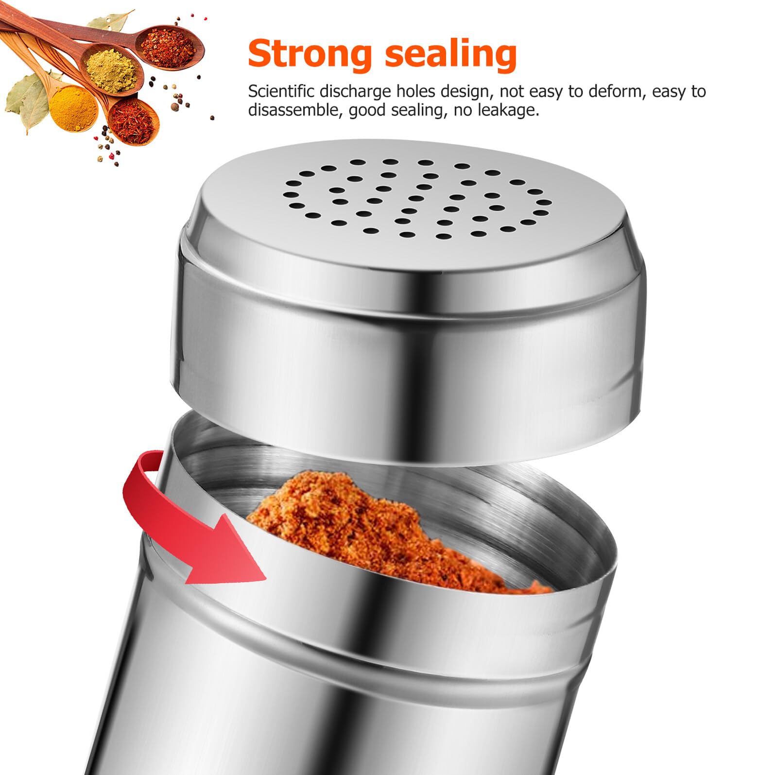 SEWACC Botella de Condimento de Acero Inoxidable para Picnic y Barbacoa al Aire Libre, Dispensador de Pimienta Fácil de Llenar en Color Plata