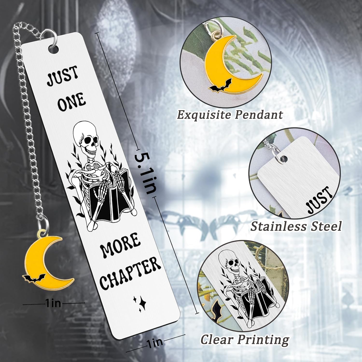 Fun Book Marks for Reading Women Men Reader Book Lovers Bookish Gifts Birthday Christmas Halloween Bookmarks for Books Lovers Metal Bookmark Accessories Just One More Chapter Book Club Gifts for Women - Image 2