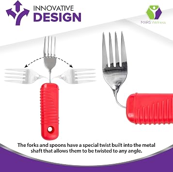 3 Piece Easy Grip Red Utensil Set - Bendable Fork, and Spoon, Strong Knife | Built Up Knife with Bendable Fork and Spoon, Great for Parkinsons and Alzheimers