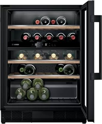 Bosch KUW21AHG0G Serie 6 Built-under Wine Cooler with Glass Door, Built-in Dual Temperature Zones Oak Shelves and Reversible Hinge 82 cm H x 60 cm W [Energy Class G]