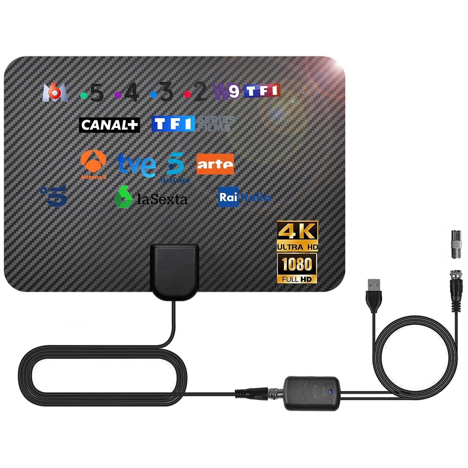 36DBI Antenne TV Intérieur Puissante, 200 km d'autonomie Antenne TNT Intérieure avec Signal Amplificateur Booster pour TNC/VHF/UHF/M/FME, Soutenir TV HD