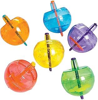 Plastic Neon Spin Tops with Glitter - 48 Pieces