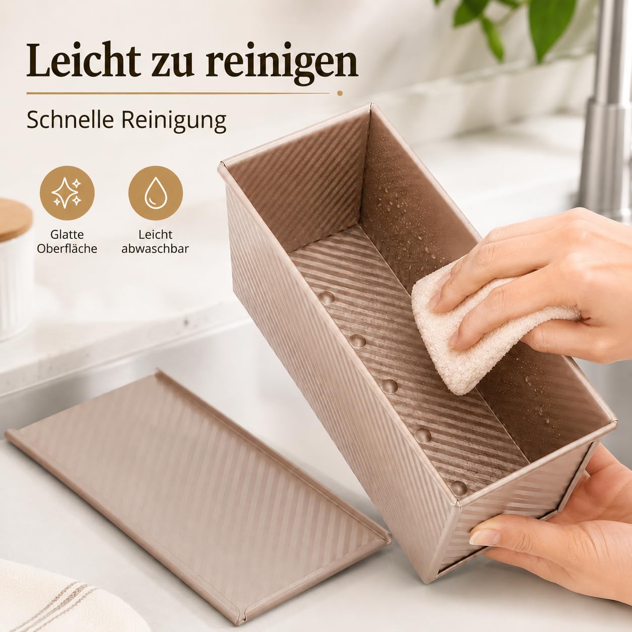 CANDeal Für 1000g Teig Toast Brot Backform Gebäck Kuchen Brotbackform Mold Backform mit Deckel(Gold-Rechteck-Welle)