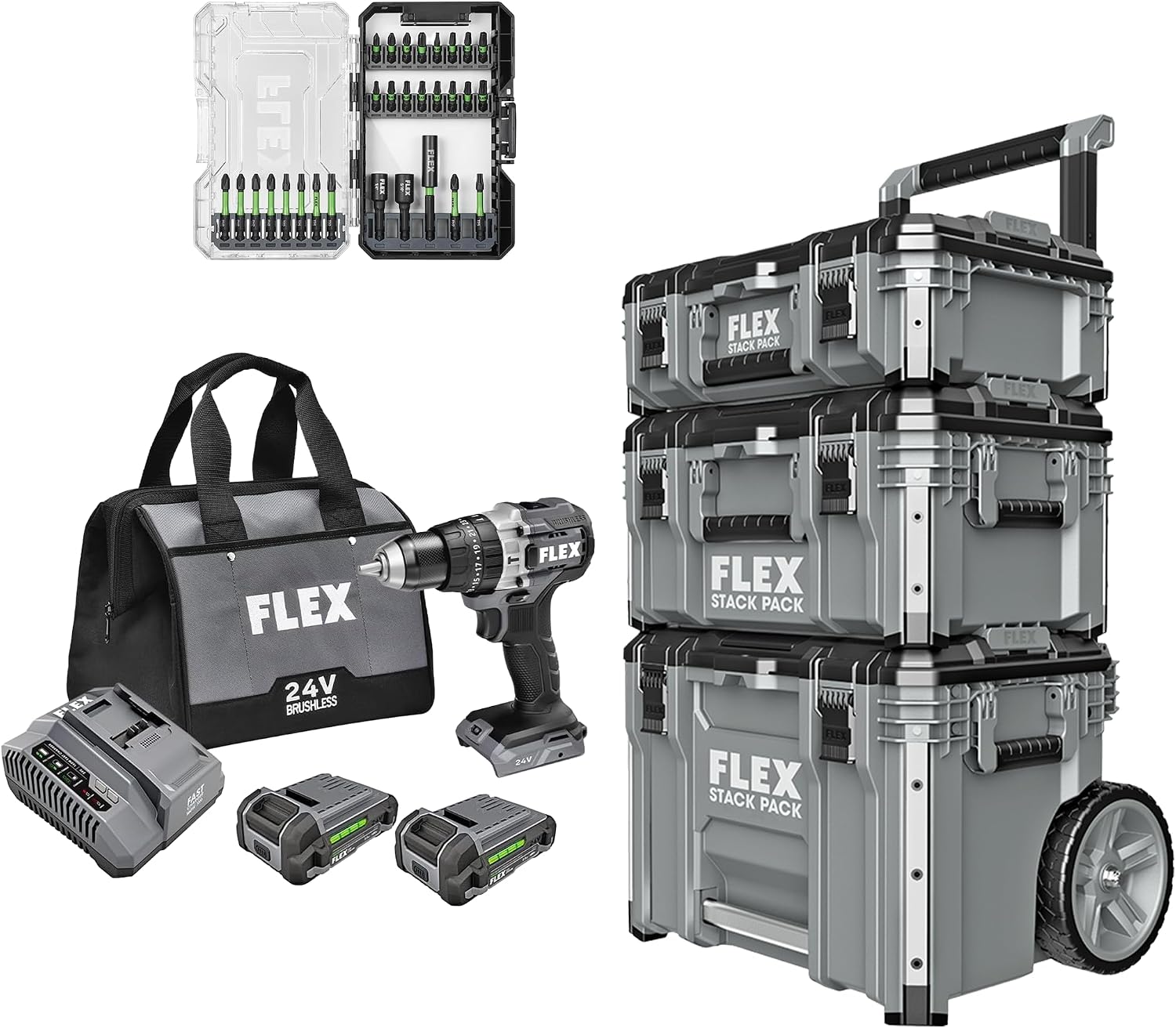 FLEX FX1251-2A Hammer Drill Kit with STACK PACK Tool Box Set