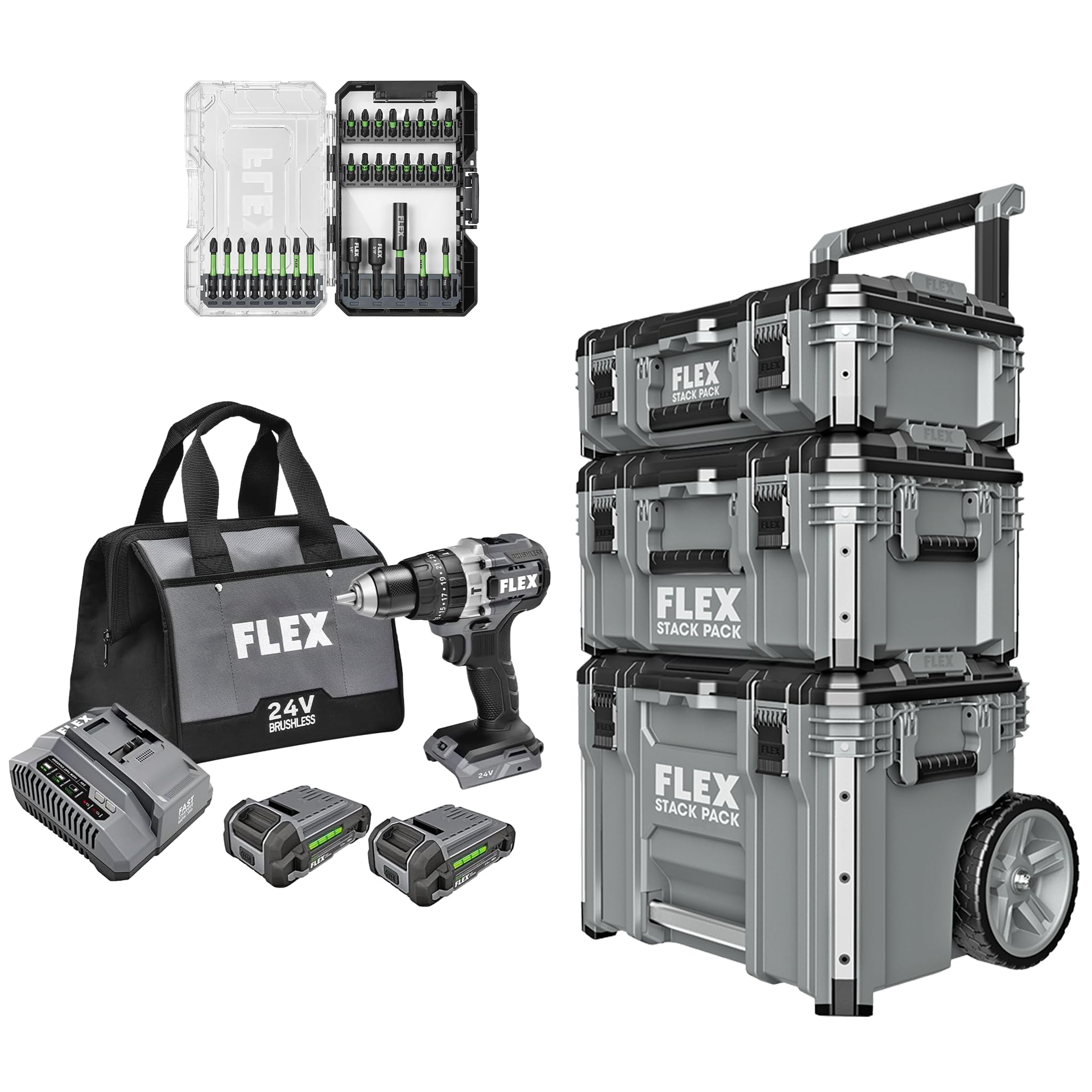 FLEX FX1251-2A Hammer Drill Kit with STACK PACK Tool Box Set