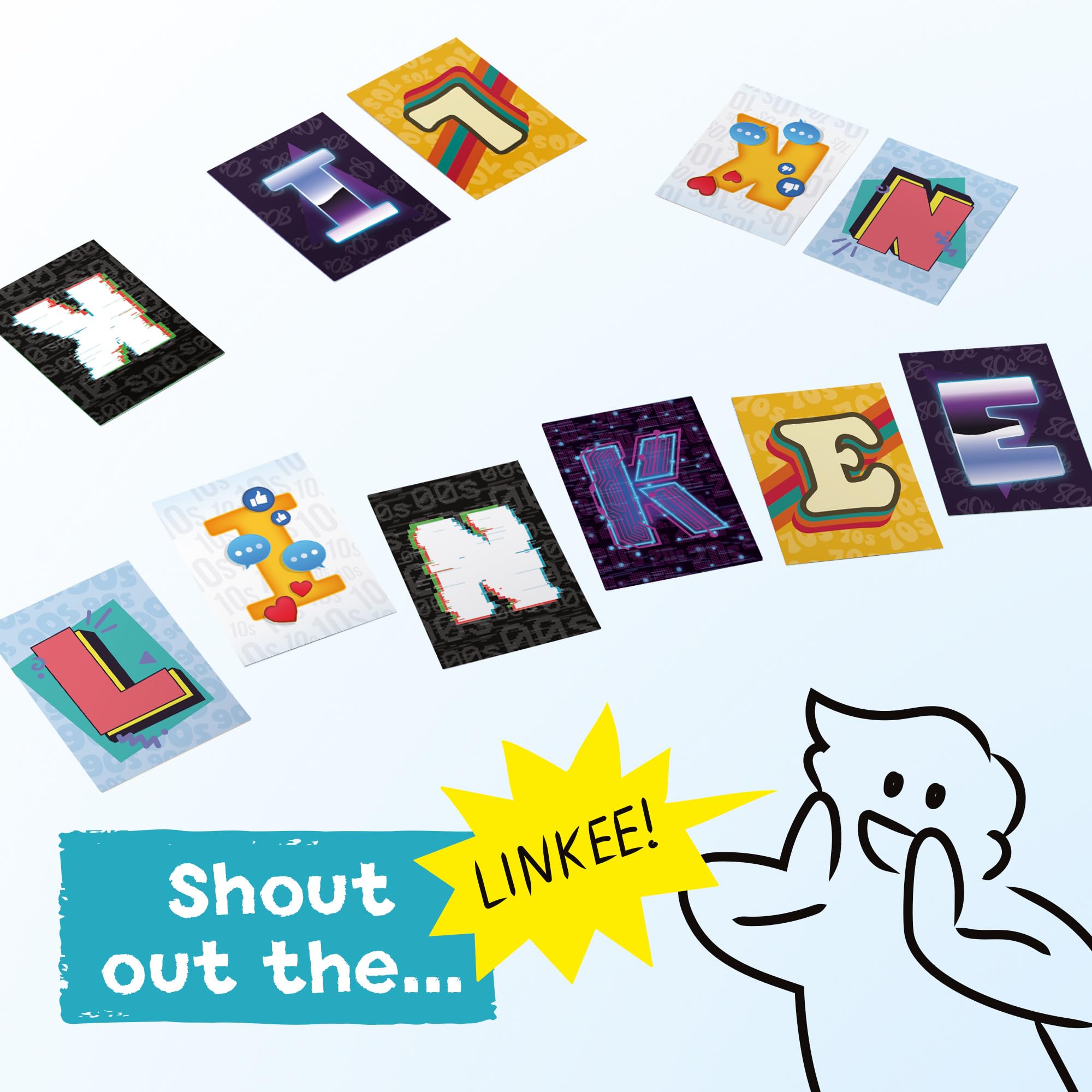 Ideal LINKEE Generations Decades Quizspiel für Partys, Vier kleine Fragen mit einem großen Link! 1970er, 80er, 90er, 00er bis 2020er, perfekt für Teenager, Erwachsene und Familien, 3+ Spieler, ab 12