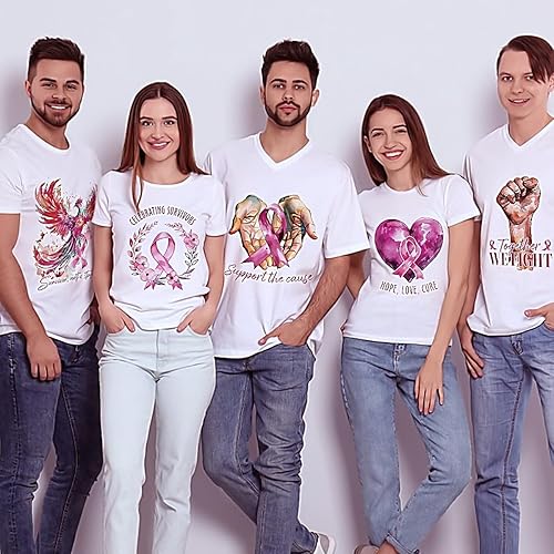 Miniatura 5 de 6 hojas de transferencia para planchar sobre el cáncer de mama, parches para planchar con diseño de cinta rosa, calcomanías de transferencia de