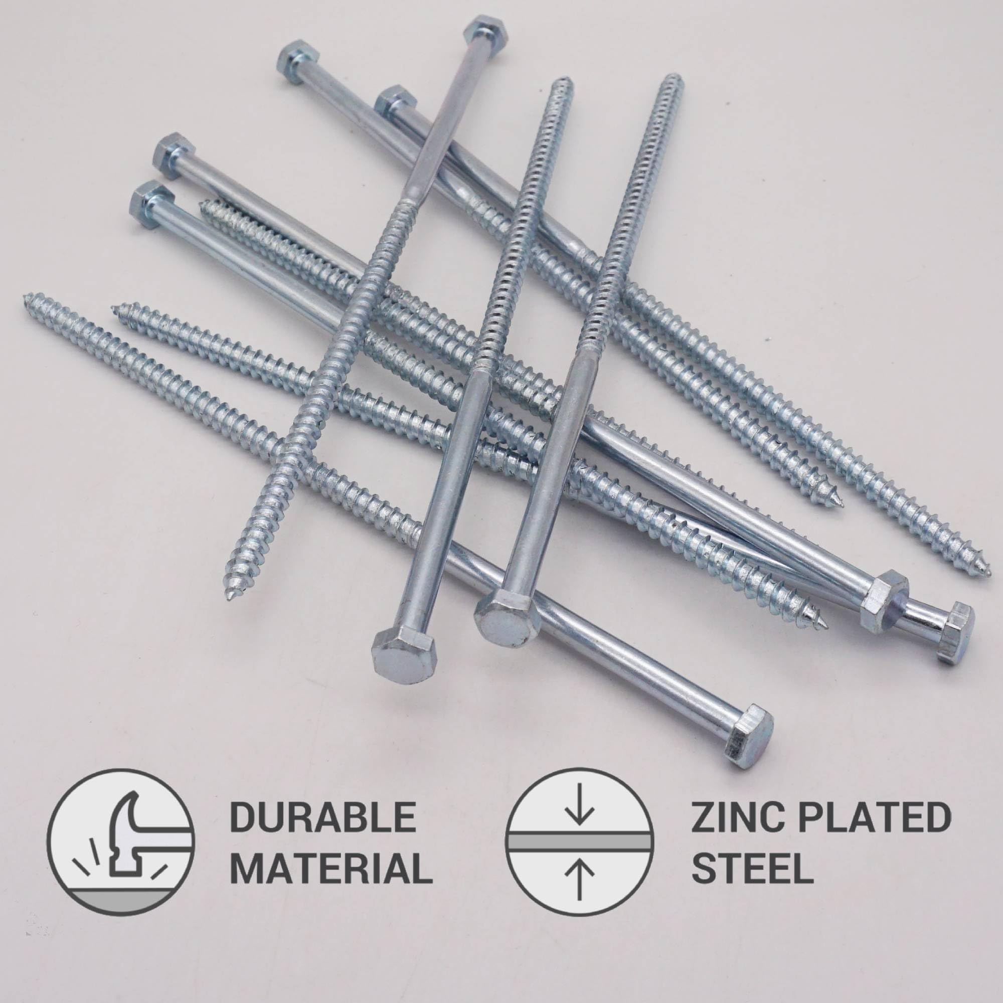 SKIR'CO (4 pcs) Zinc Plated Steel Hexagonal Head Wood Screws M6 x 180 mm, DIN 571 Coach Screws, Hex Screws, Lag Bolts - Image 3