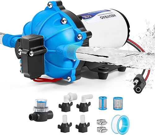 Miniatura 11 de Heuyrao Bomba de agua para caravana de 12 V CC, silenciosa, 4.0 GPM 45 PSI, diafragma autocebante de 3 cámaras, bomba de presión de agua dulce con