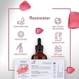 HBNO California Bottled Organic Rose Water for Face 4 fl oz (120ml) - USDA Certified Organic Rose Water Spray for Cleansing- Pure Rosewater for Hair - Rosewater Face Mist