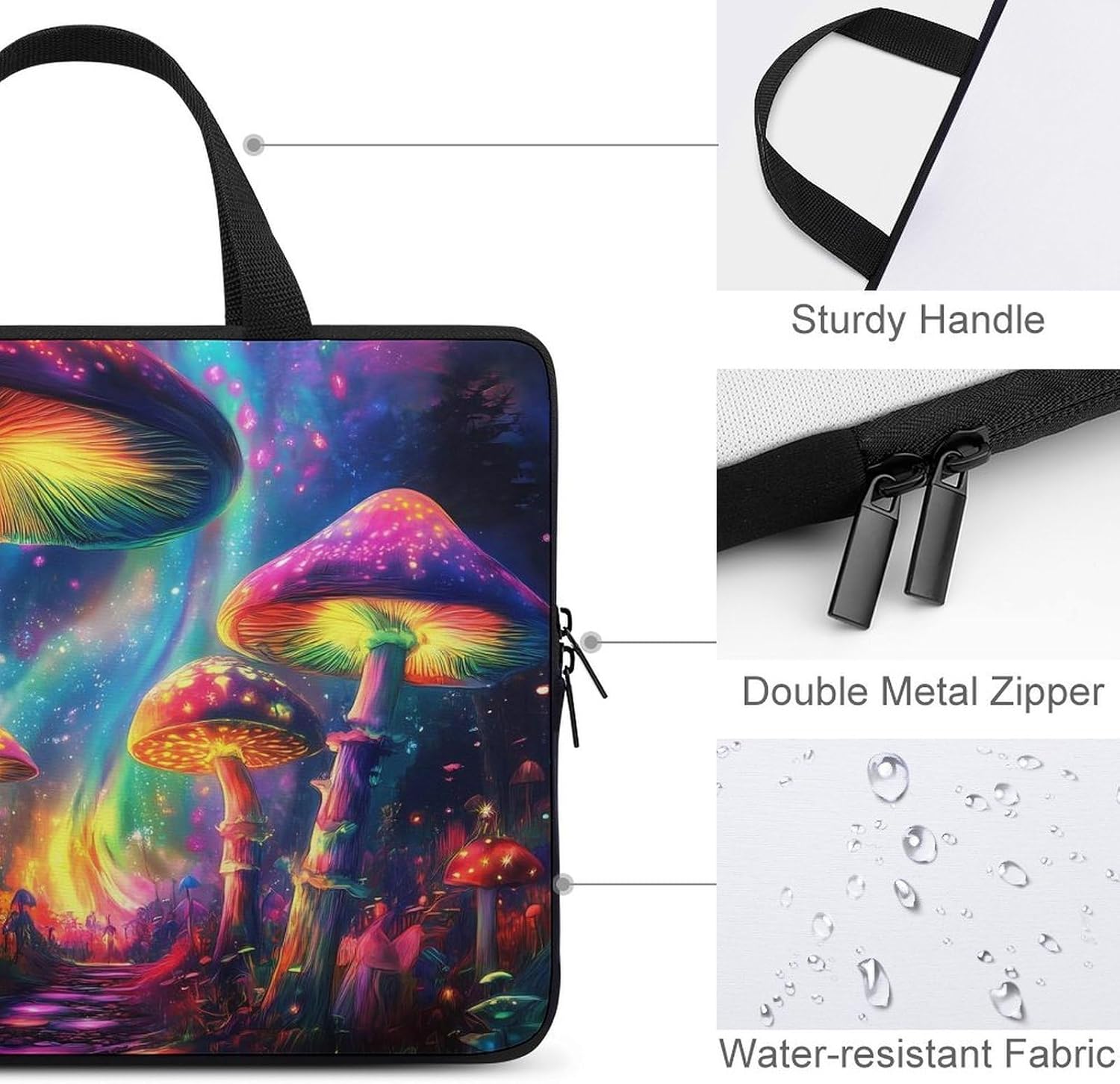 Tie Dye Mushroom Print Laptop Bag Lightweight Computer Bag Carrying Case for Work Business