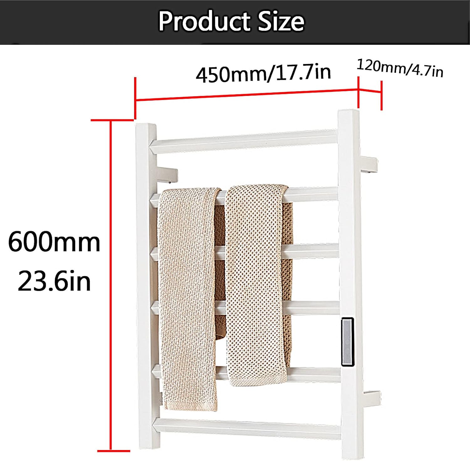 Black Heated Towel Rack,Wall-Mounted Towel Warmer,6 Heating Rods Low Power Towel Warmers for Bathroom Towel Warmers Spa with Digital Display Timing Thermostat,White,Hard~Wired
