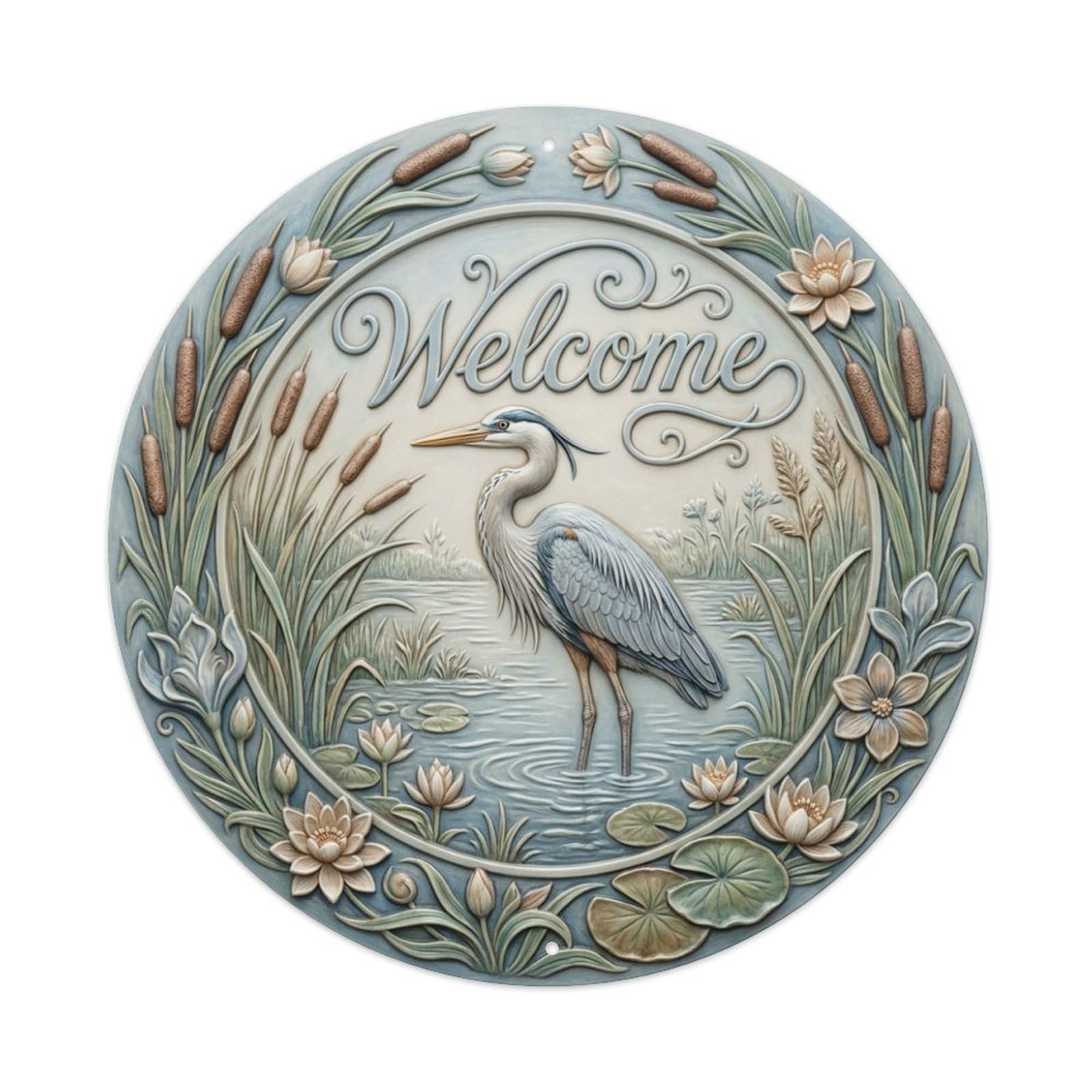 Metal Tin Sign Heron Marsh Welcome Wetland Grace