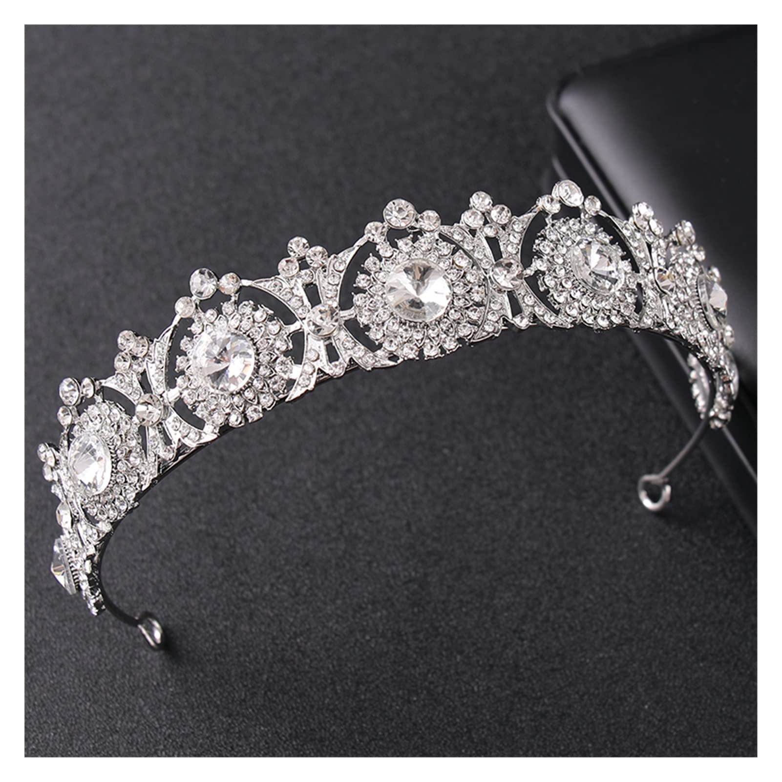 Kryształ w kolorze srebrnym Rhinestone Princess Prom Korony i tiary Diadem Pałąk dla kobiet Akcesoria do włosów dla panny młodej Biżuteria Tiara (kolor metalu: srebrny)