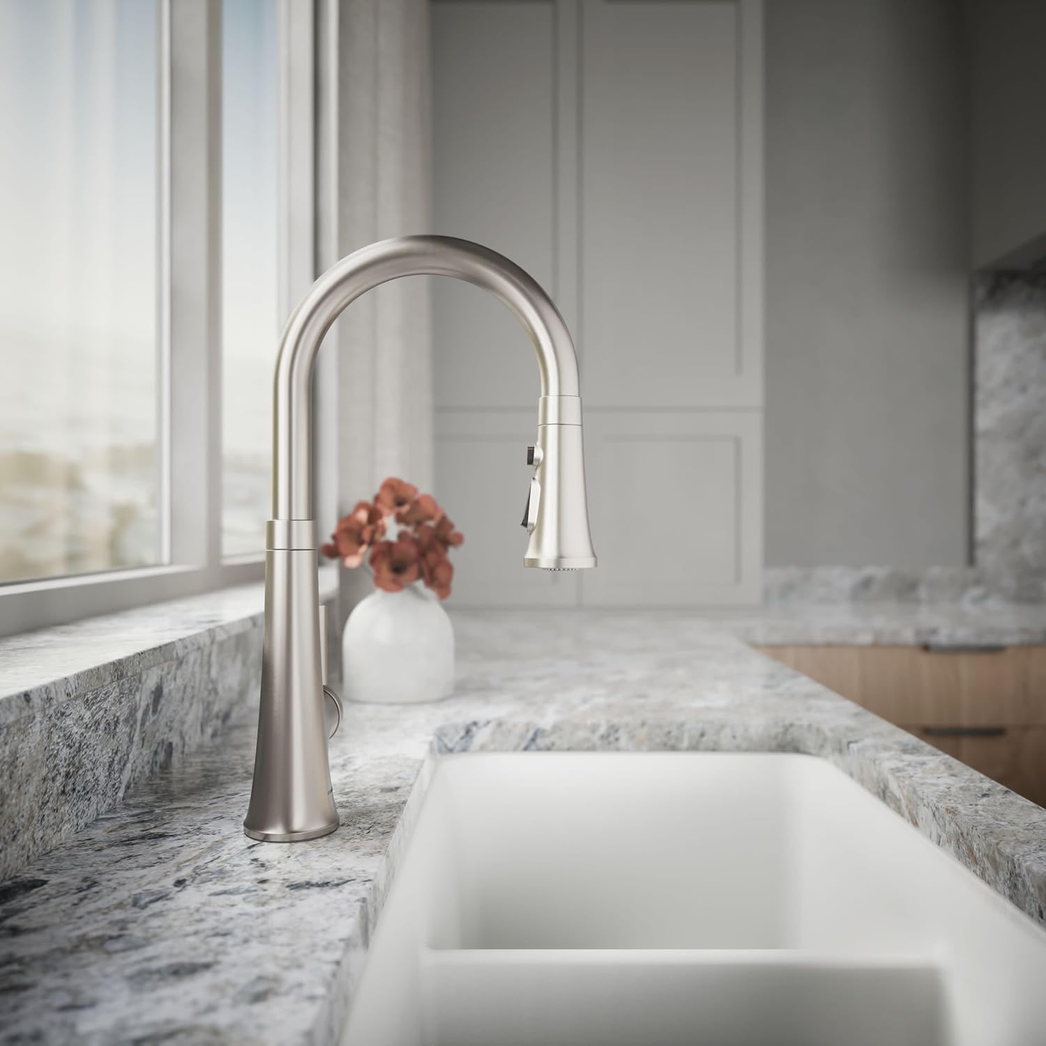 Kohler 23764-VS Tone Pull Down Kitchen Faucet, Kitchen Sink Faucets with Pull Down Sprayer, Vibrant Stainless