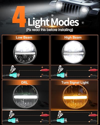 Miniatura 3 de UNI-SHINE J003T - Par de faros delanteros led de 7”, color ámbar y blanco, ojos de ángel, homologado por DOT y E-Mark, haz de luz alta y baja