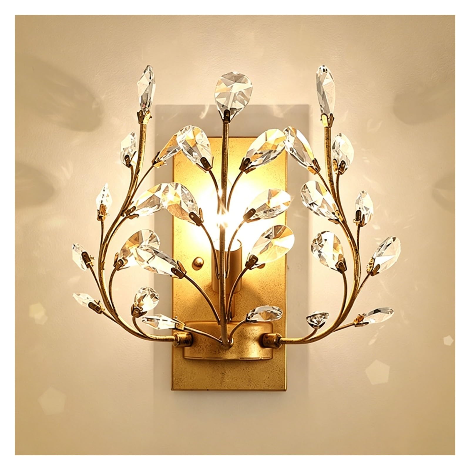LUOYAOB Crystal wall Sconce Flower Branch Design Black Gold wall lamp for Bedroom Living Room Hallway Corridor entryway wall Mounted Lighting Fixture Indoor Home Decor(Gold)