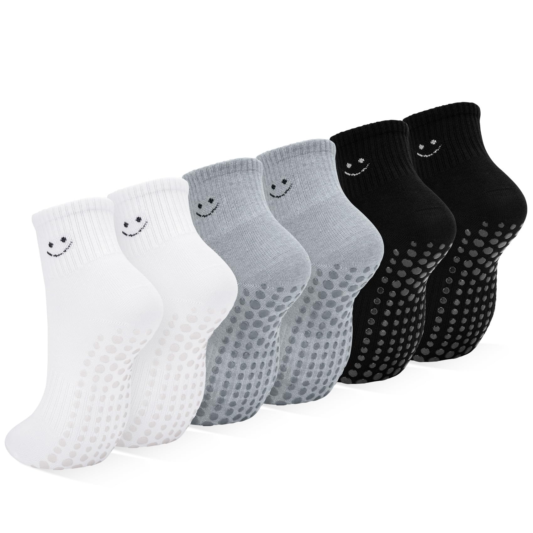 Aurmly 6 Paar Pilates Socken Damen 39-42 Yoga Stoppersocken Sneakersocken | Süße Smiley Atmungsaktive Hausschuhsocken Baumwolle Weiche Grip Socken für Ballett Workout Fitness Laufen