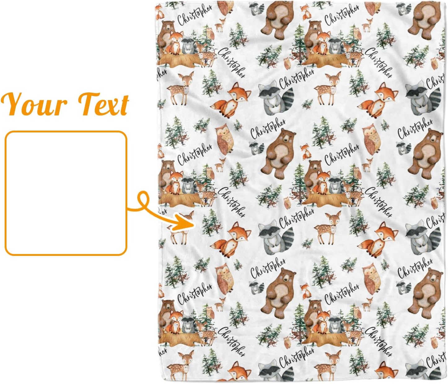 Custom Baby Blanket - Personalized Name with Woodland Animals Design - Soft Plush Blanket with Double Layer Dotted Backing for Boys Girls Gift Color19