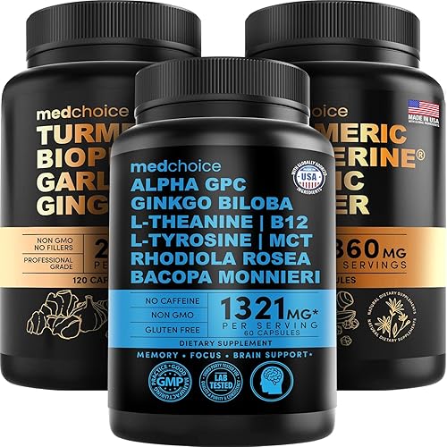 MEDCHOICE Paquete de suplemento de cúrcuma y jengibre (240 unidades) y cerebro nootrópico (60 unidades) – Dúo de bienestar para articulaciones,