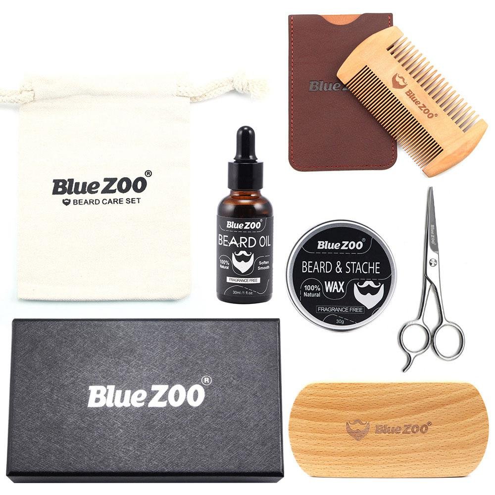 Beard Grooming Trimming Kit for Men Umiwe Natural Beard Oil conditioner,Mustache & Beard Balm Butter Wax,Beard Brush with Boar Bristle and Comb, Barber Scissors for Styling, Shaping & Growth Gift Set