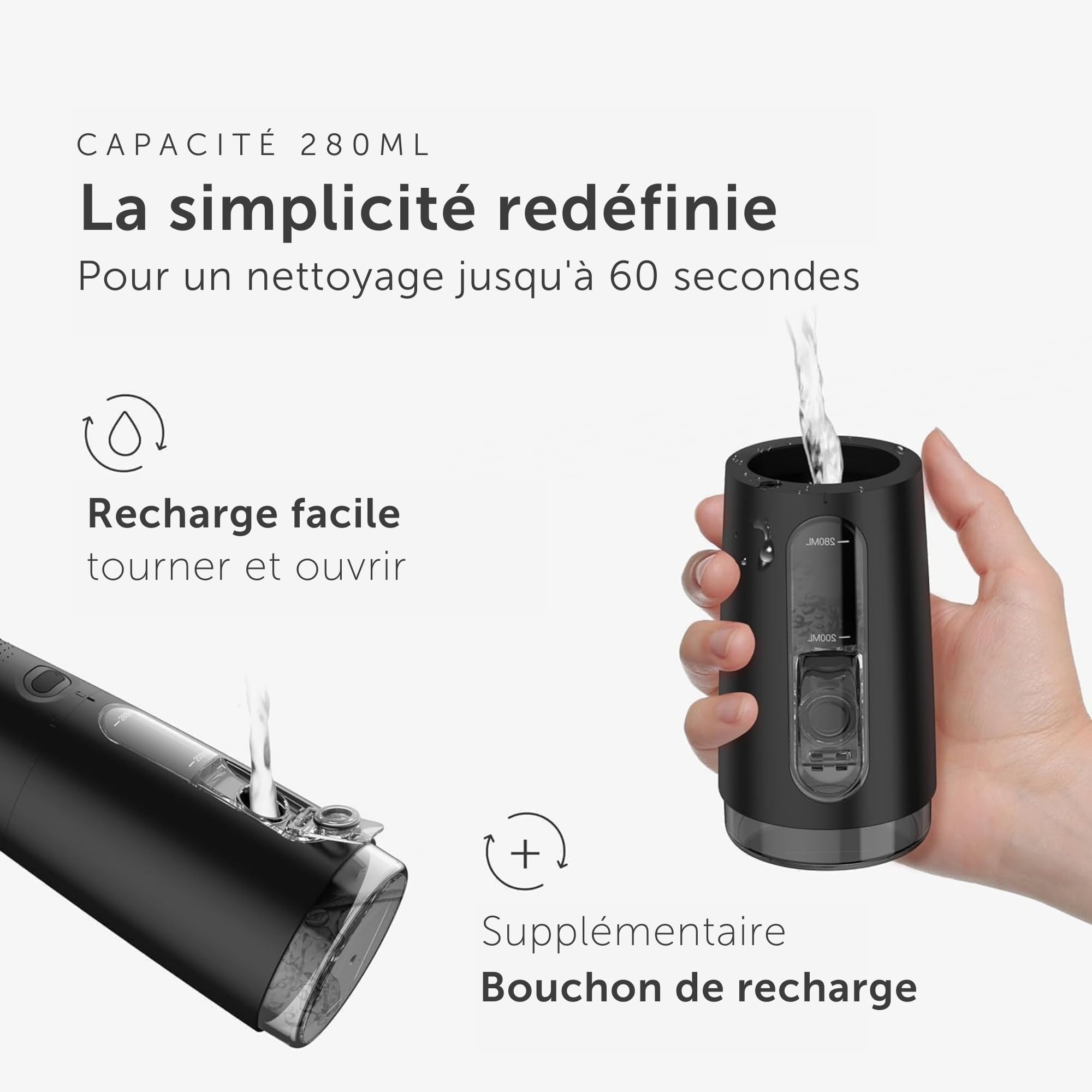 WonderSmile Hydropulseur PRO - Lauréat 2025 - testé TÜV SÜD - essai 100 jours sans risque - technologie SmoothFlow pour dents & gencives - 5 modes - batterie 30 jours