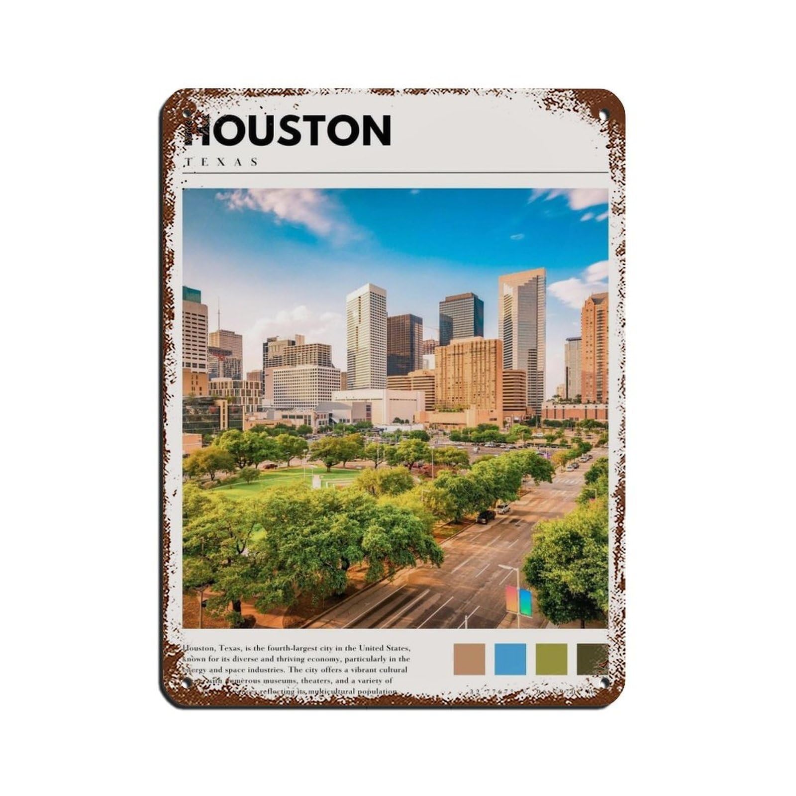 Houston Texas Poster Houston Art Retro Poster Metal Tin Sign Chic Art Retro Iron Painting Bar People Cave Cafe Family Garage Poster Wall Decoration 12x16inch(30x40cm)
