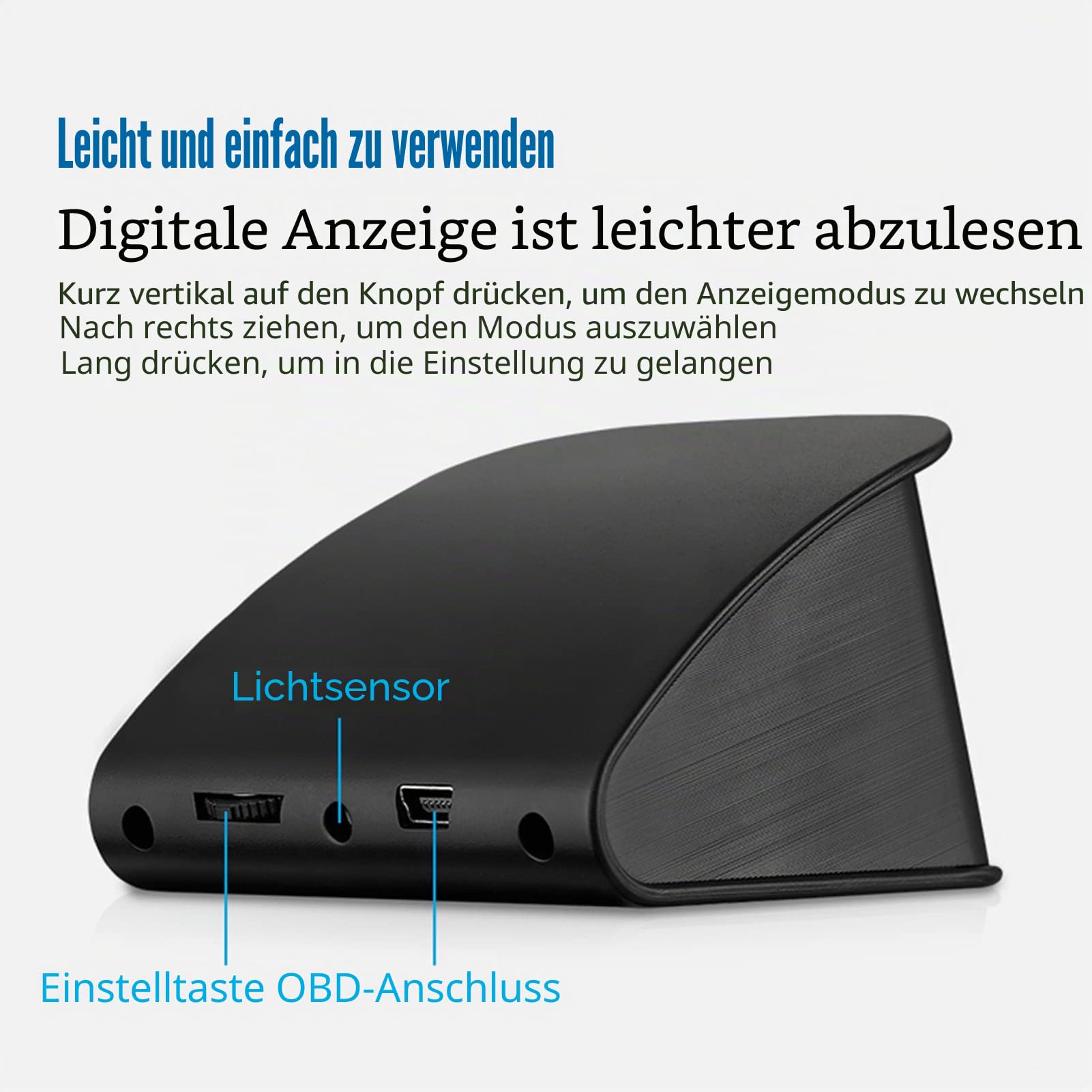 Shkalacar Head Up Display, 2,2 Zoll- Digital OBD2 HUD Display mit Intelligente Erinnerung, Alarmsystem, Autoleistungstest, Auto Tachometer und Water Temperature Meter