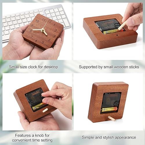 Miniatura 4 de Reloj de mesa de madera con soporte, decorativo funciona con pilas, reloj de escritorio silencioso sin tictac para decoración de oficina, sala de