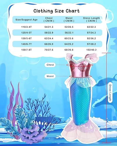 Miniatura 4 de Mermaid Costume for Girls Mermaid Dress Little Girls Princess Dress Up Halloween Cosplay Outfit for Kids 3-8 Years